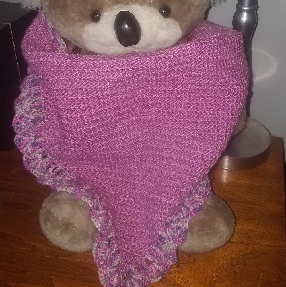 Handcrafted Pink Ruffle Trim Crochet Shawl NEW